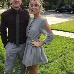 TOBI Small Grey long sleeve flowy dress. Open tie front, slit sleeves